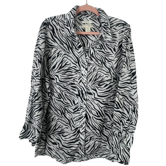 Cynthia Rowley 100% Linen Animal Print zebra Tunic Shirt - Picture 3 of 11